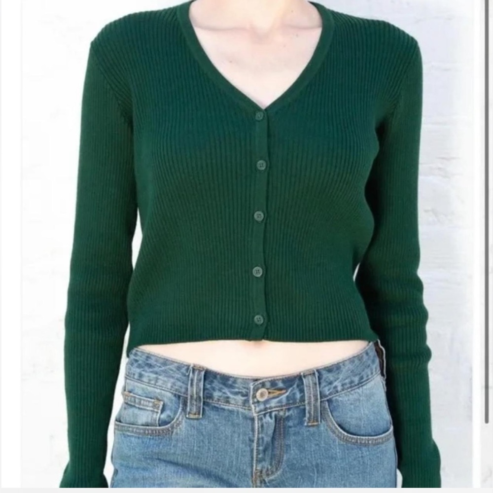 Brandy Melville Ribbed Green Cardigan